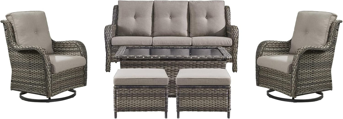 Rilyson Wicker Rocking Chair Swivel Chairs - 4 Piece Rocker Patio Chairs Set Rattan Rocking Chair for Outdoor Porch Deck Garden Backyard(Mixed Grey/Blue)
