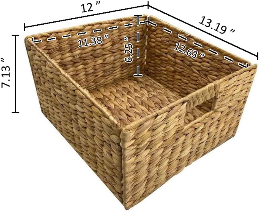 eHemco 3 Tier X-Side End Storage Cabinet with 6 Wicker Baskets, Walnut
