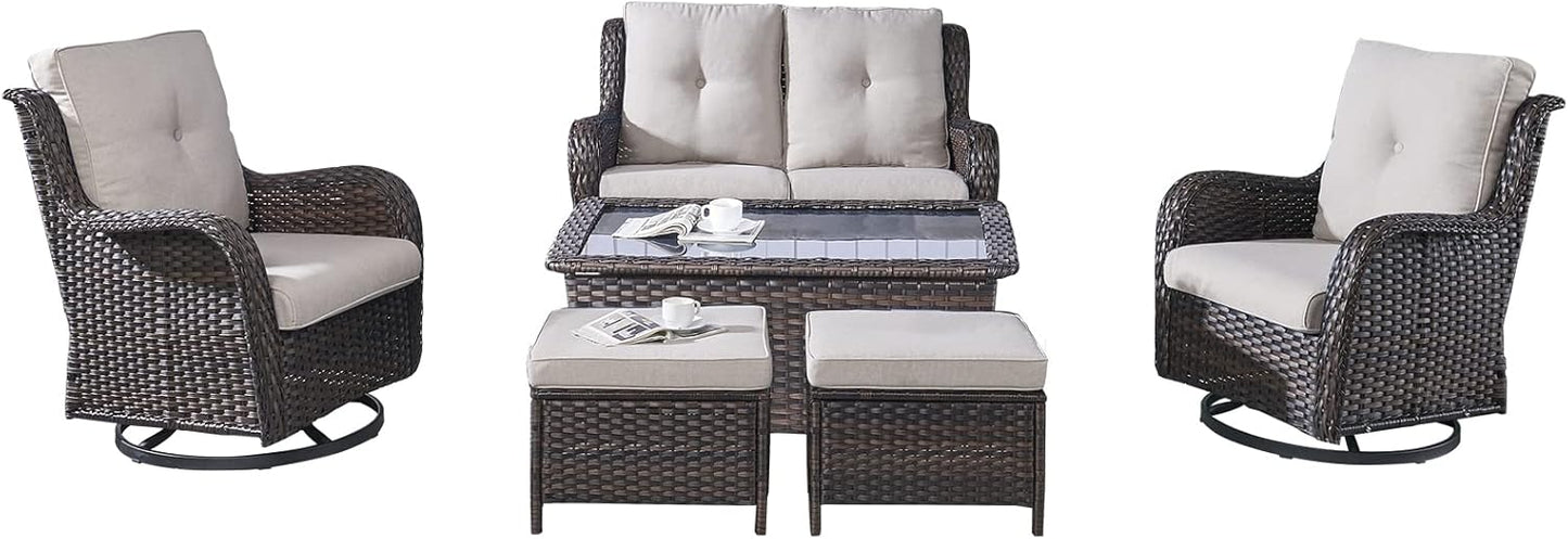Rilyson Wicker Rocking Chair Swivel Chairs - 4 Piece Rocker Patio Chairs Set Rattan Rocking Chair for Outdoor Porch Deck Garden Backyard(Mixed Grey/Blue)
