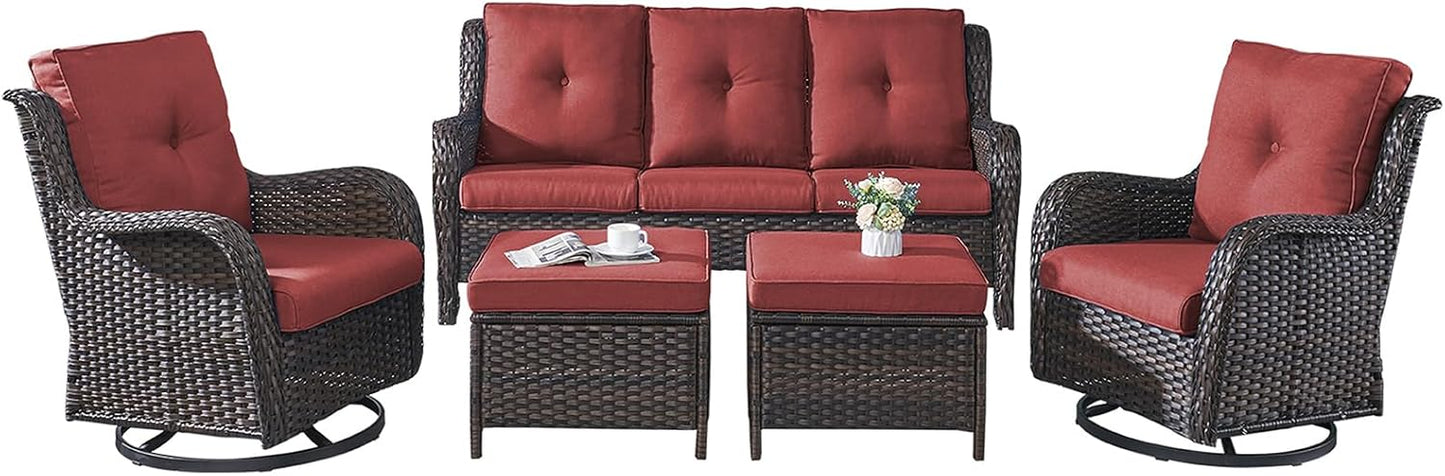 Rilyson Wicker Rocking Chair Swivel Chairs - 4 Piece Rocker Patio Chairs Set Rattan Rocking Chair for Outdoor Porch Deck Garden Backyard(Mixed Grey/Blue)