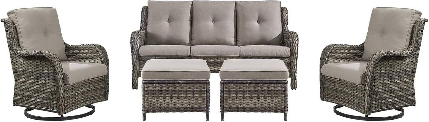 Rilyson Wicker Rocking Chair Swivel Chairs - 4 Piece Rocker Patio Chairs Set Rattan Rocking Chair for Outdoor Porch Deck Garden Backyard(Mixed Grey/Blue)