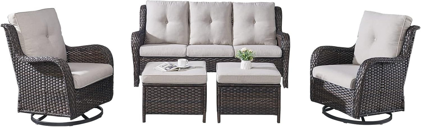 Rilyson Wicker Rocking Chair Swivel Chairs - 4 Piece Rocker Patio Chairs Set Rattan Rocking Chair for Outdoor Porch Deck Garden Backyard(Mixed Grey/Blue)