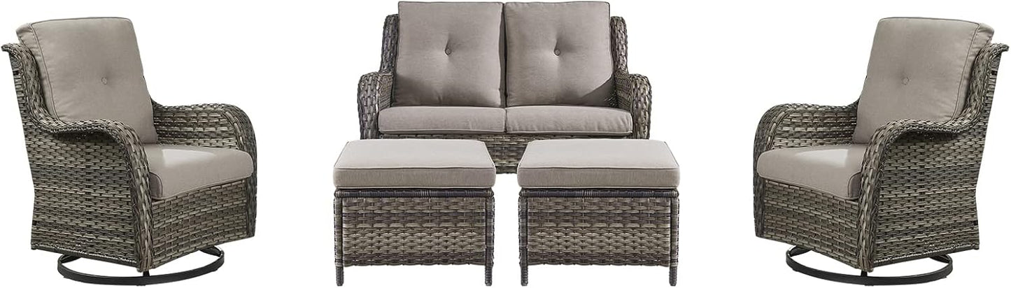 Rilyson Wicker Rocking Chair Swivel Chairs - 4 Piece Rocker Patio Chairs Set Rattan Rocking Chair for Outdoor Porch Deck Garden Backyard(Mixed Grey/Blue)