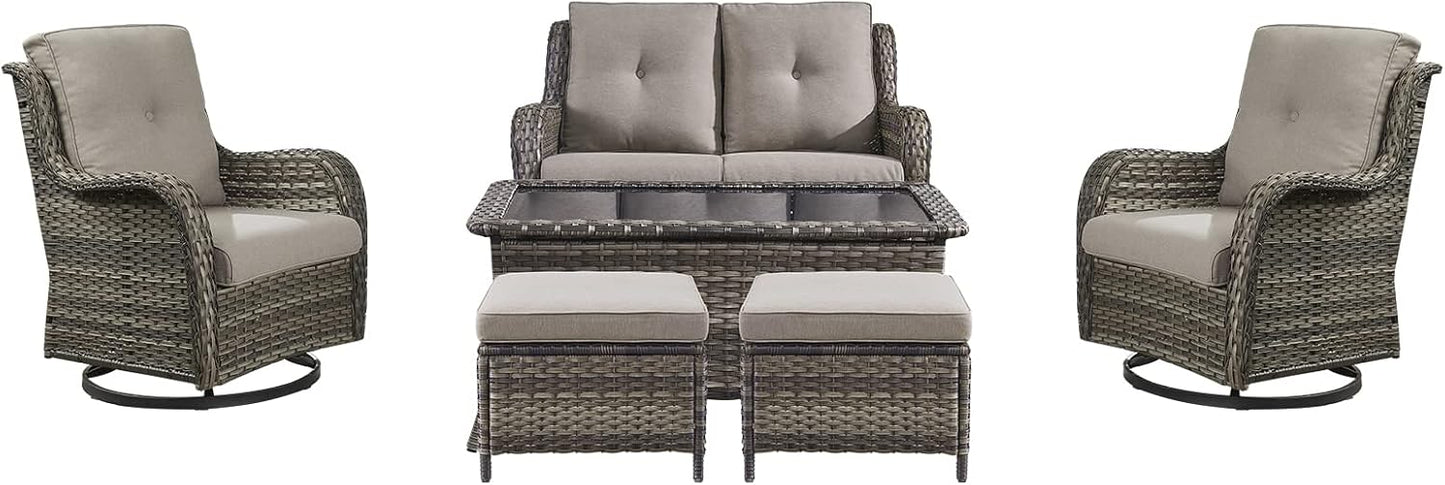 Rilyson Wicker Rocking Chair Swivel Chairs - 4 Piece Rocker Patio Chairs Set Rattan Rocking Chair for Outdoor Porch Deck Garden Backyard(Mixed Grey/Blue)