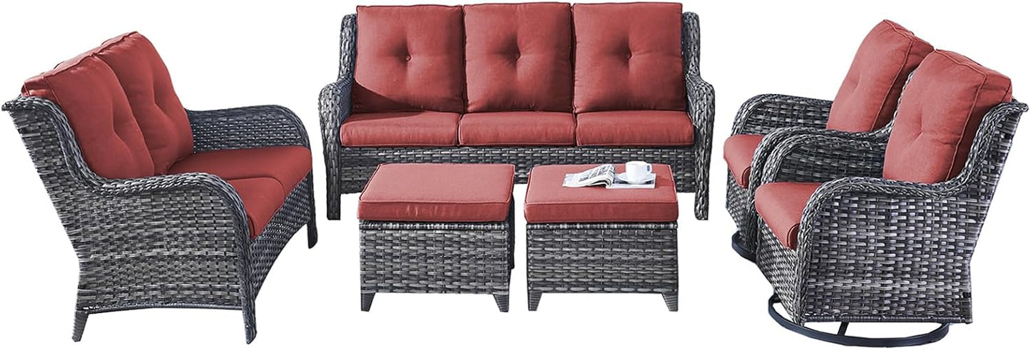 Rilyson Wicker Rocking Chair Swivel Chairs - 4 Piece Rocker Patio Chairs Set Rattan Rocking Chair for Outdoor Porch Deck Garden Backyard(Mixed Grey/Blue)