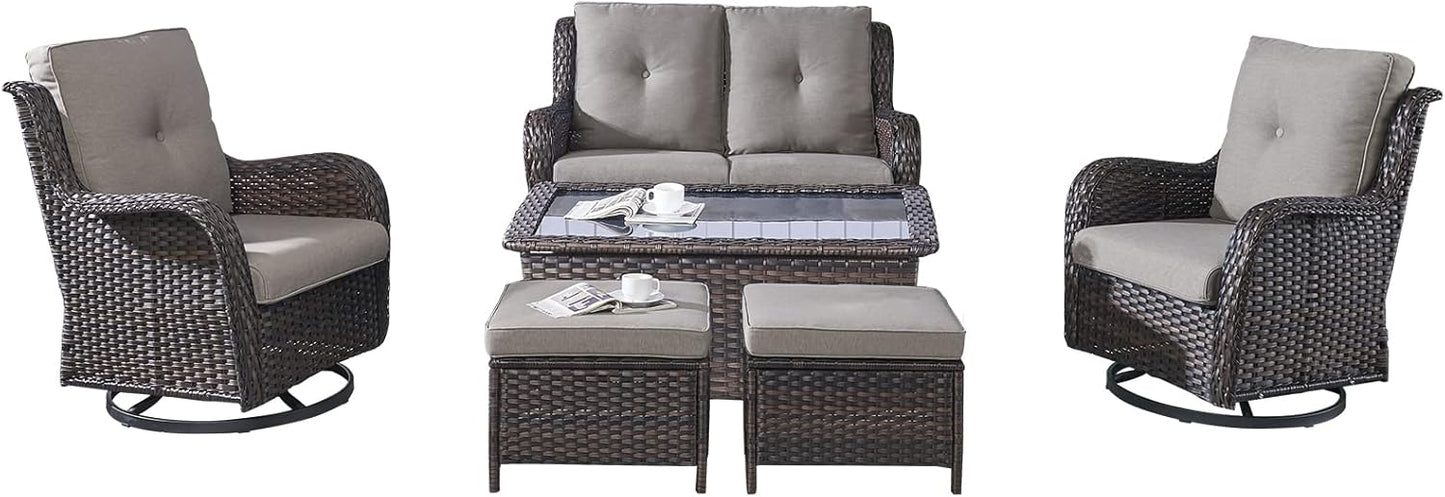 Rilyson Wicker Rocking Chair Swivel Chairs - 4 Piece Rocker Patio Chairs Set Rattan Rocking Chair for Outdoor Porch Deck Garden Backyard(Mixed Grey/Blue)