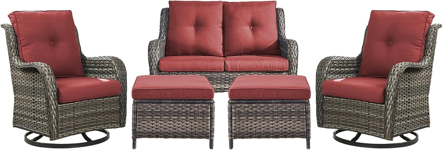 Rilyson Wicker Rocking Chair Swivel Chairs - 4 Piece Rocker Patio Chairs Set Rattan Rocking Chair for Outdoor Porch Deck Garden Backyard(Mixed Grey/Blue)
