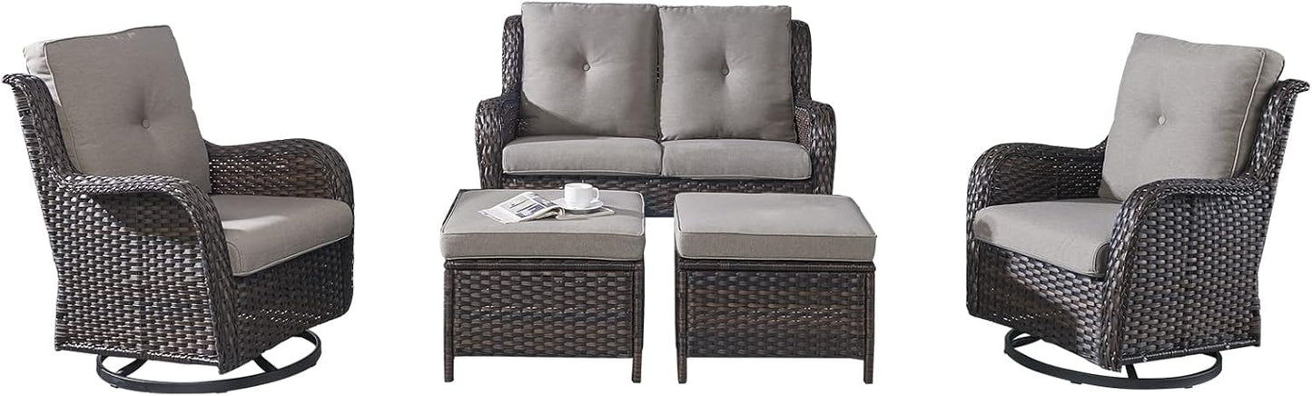 Rilyson Wicker Rocking Chair Swivel Chairs - 4 Piece Rocker Patio Chairs Set Rattan Rocking Chair for Outdoor Porch Deck Garden Backyard(Mixed Grey/Blue)