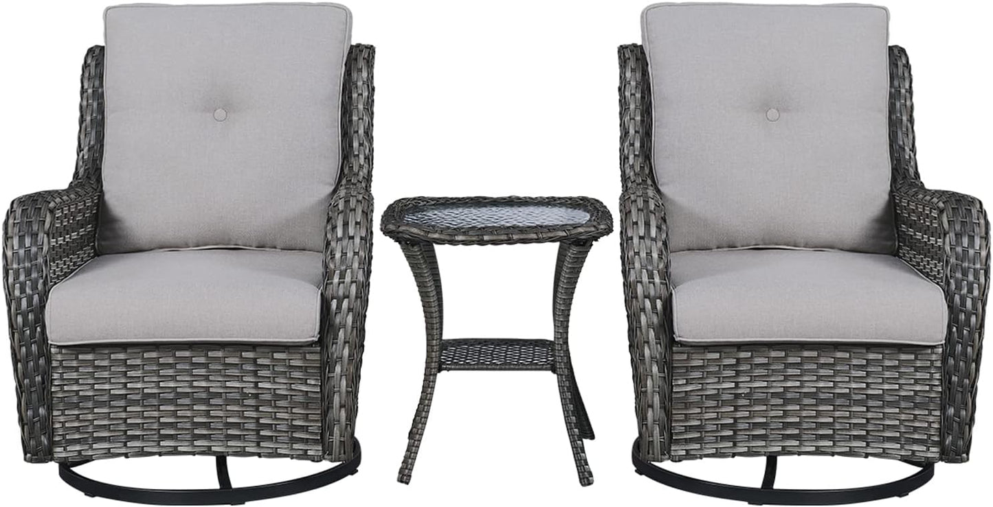 Rilyson Wicker Rocking Chair Swivel Chairs - 4 Piece Rocker Patio Chairs Set Rattan Rocking Chair for Outdoor Porch Deck Garden Backyard(Mixed Grey/Blue)