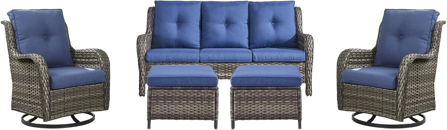 Rilyson Wicker Rocking Chair Swivel Chairs - 4 Piece Rocker Patio Chairs Set Rattan Rocking Chair for Outdoor Porch Deck Garden Backyard(Mixed Grey/Blue)