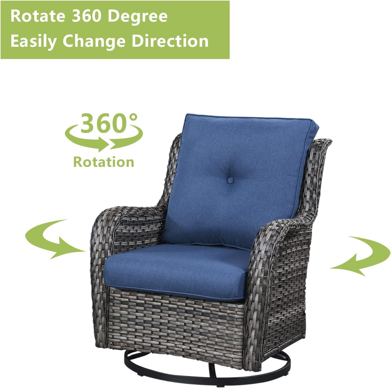 Rilyson Wicker Rocking Chair Swivel Chairs - 4 Piece Rocker Patio Chairs Set Rattan Rocking Chair for Outdoor Porch Deck Garden Backyard(Mixed Grey/Blue)