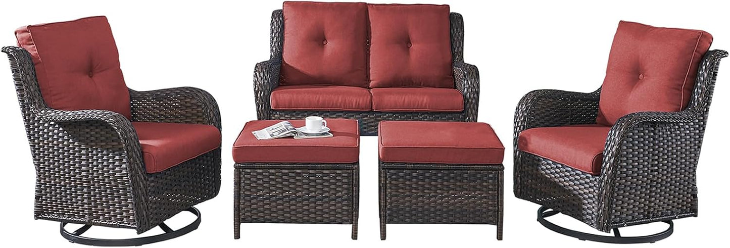 Rilyson Wicker Rocking Chair Swivel Chairs - 4 Piece Rocker Patio Chairs Set Rattan Rocking Chair for Outdoor Porch Deck Garden Backyard(Mixed Grey/Blue)