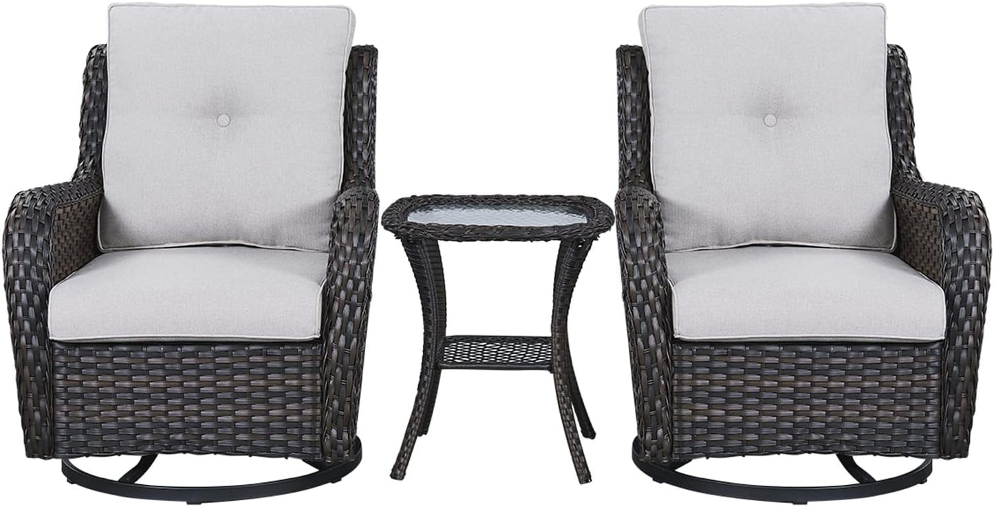 Rilyson Wicker Rocking Chair Swivel Chairs - 4 Piece Rocker Patio Chairs Set Rattan Rocking Chair for Outdoor Porch Deck Garden Backyard(Mixed Grey/Blue)