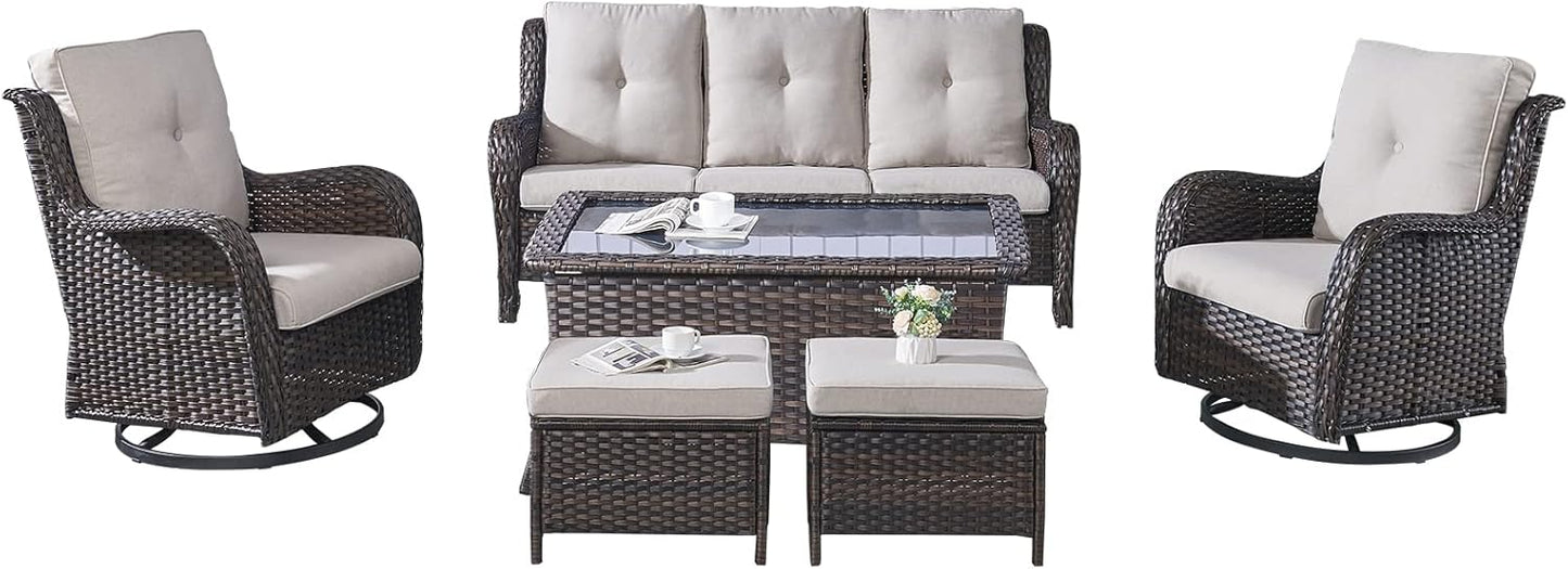 Rilyson Wicker Rocking Chair Swivel Chairs - 4 Piece Rocker Patio Chairs Set Rattan Rocking Chair for Outdoor Porch Deck Garden Backyard(Mixed Grey/Blue)