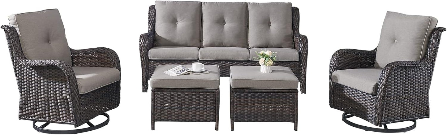 Rilyson Wicker Rocking Chair Swivel Chairs - 4 Piece Rocker Patio Chairs Set Rattan Rocking Chair for Outdoor Porch Deck Garden Backyard(Mixed Grey/Blue)