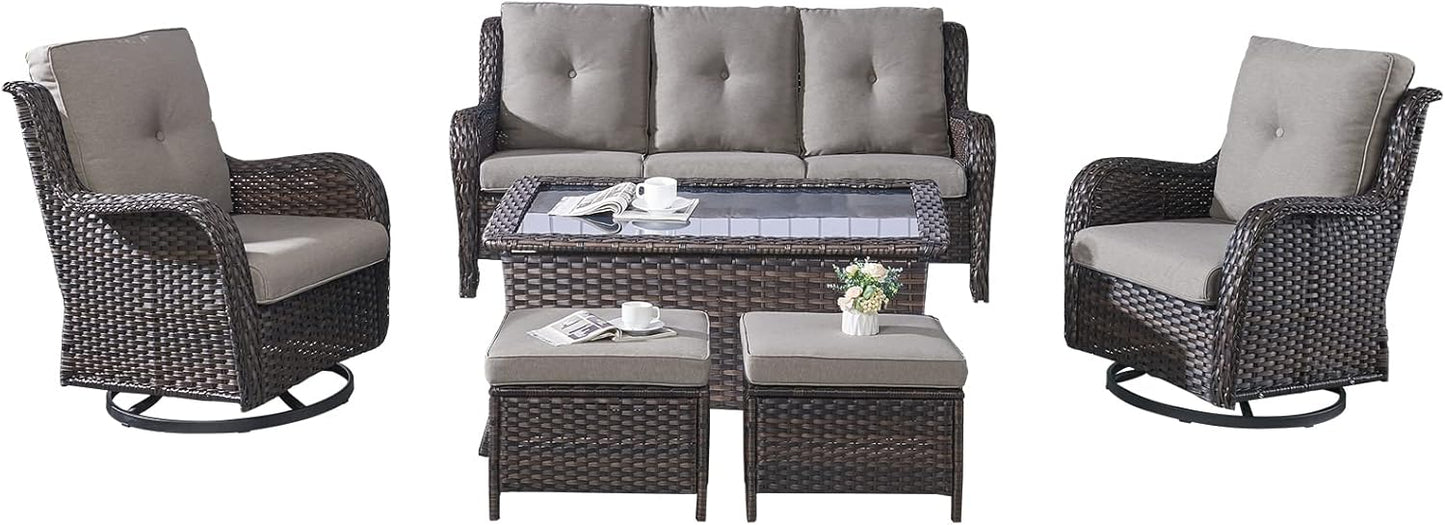 Rilyson Wicker Rocking Chair Swivel Chairs - 4 Piece Rocker Patio Chairs Set Rattan Rocking Chair for Outdoor Porch Deck Garden Backyard(Mixed Grey/Blue)