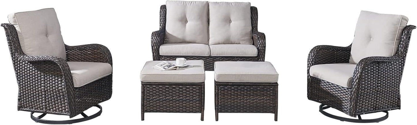 Rilyson Wicker Rocking Chair Swivel Chairs - 4 Piece Rocker Patio Chairs Set Rattan Rocking Chair for Outdoor Porch Deck Garden Backyard(Mixed Grey/Blue)