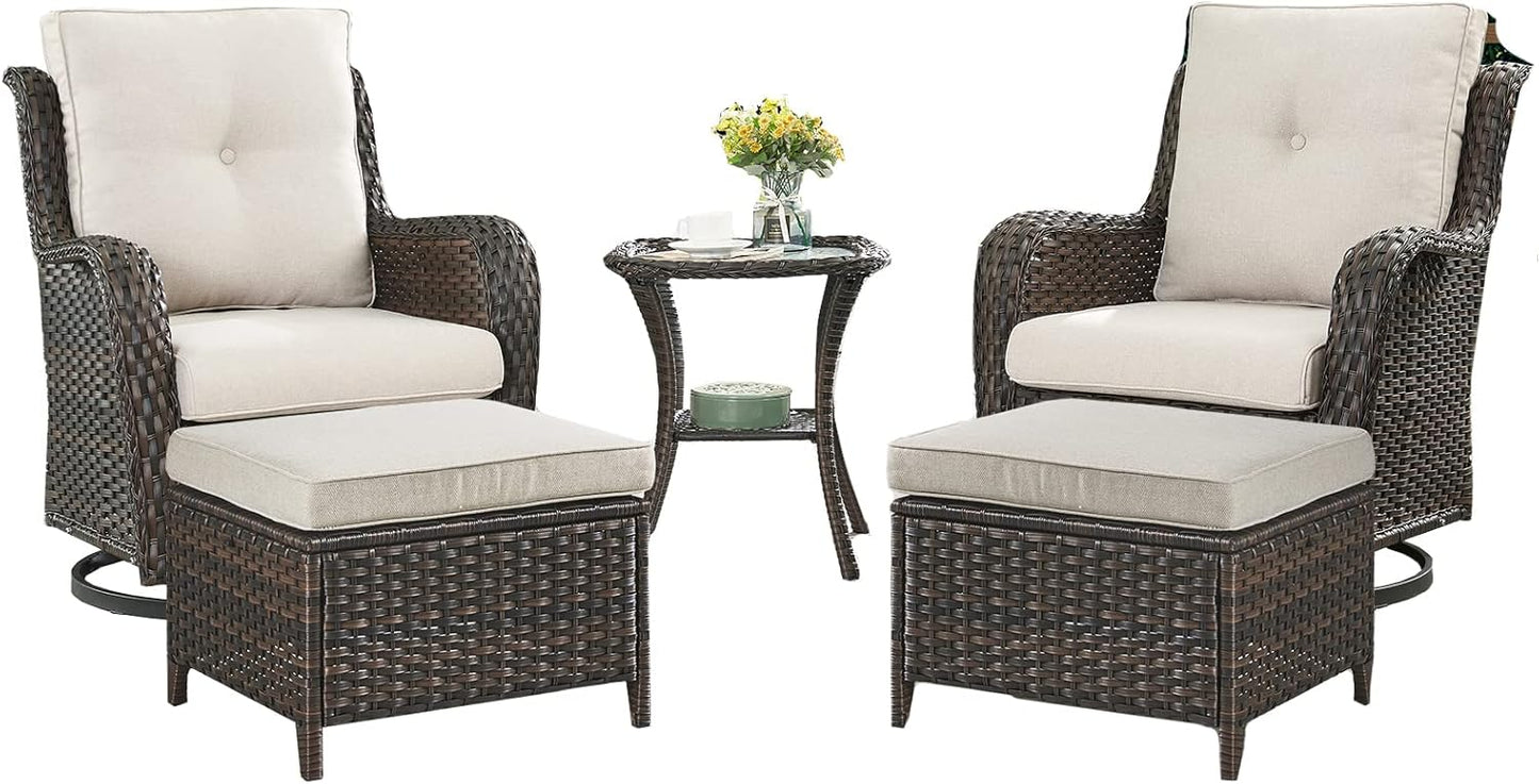 Rilyson Wicker Rocking Chair Swivel Chairs - 4 Piece Rocker Patio Chairs Set Rattan Rocking Chair for Outdoor Porch Deck Garden Backyard(Mixed Grey/Blue)