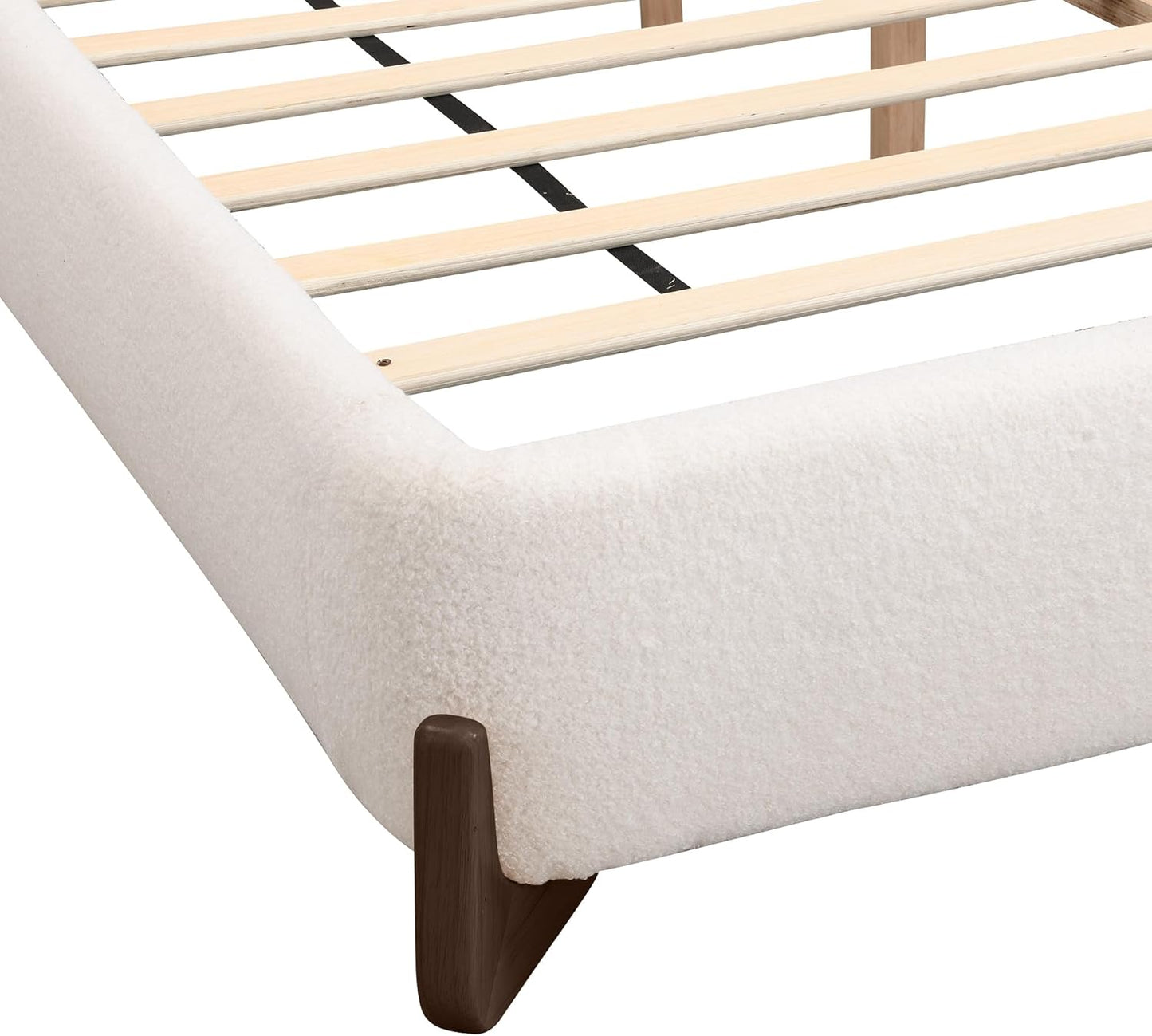 Merax Boucle Upholstered Bed, King Bed Frame and Headboard, Platform Bedframe, No Box Spring Required, Easy Assembly, White
