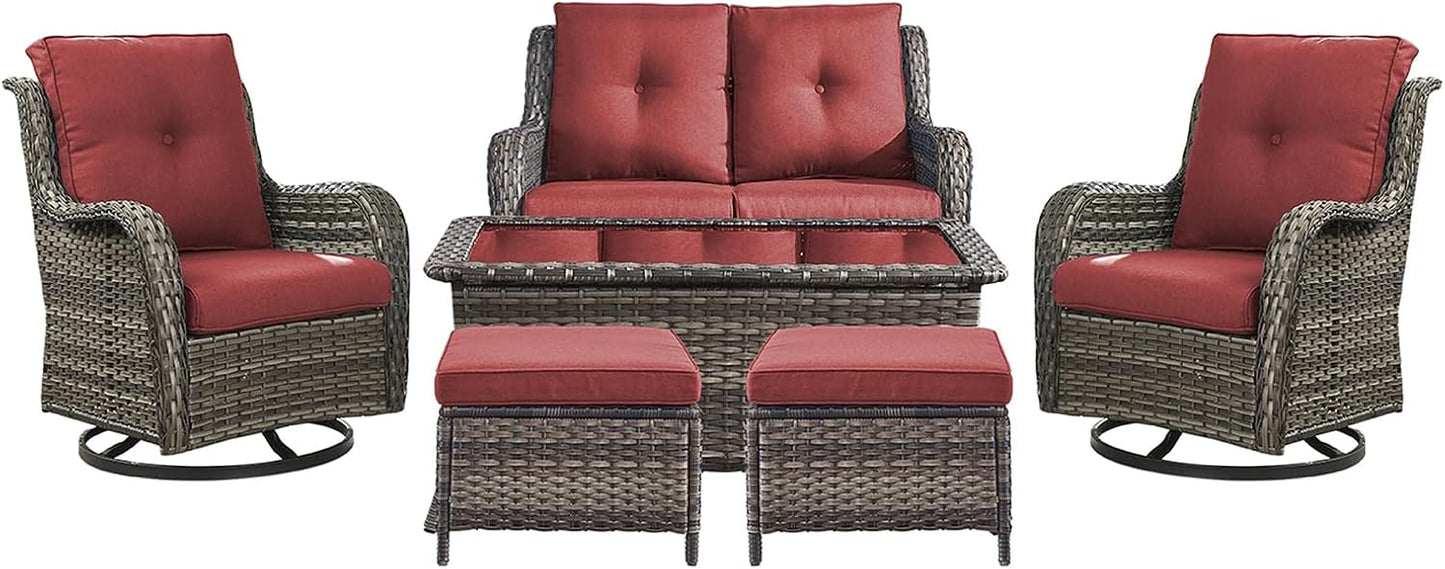 Rilyson Wicker Rocking Chair Swivel Chairs - 4 Piece Rocker Patio Chairs Set Rattan Rocking Chair for Outdoor Porch Deck Garden Backyard(Mixed Grey/Blue)