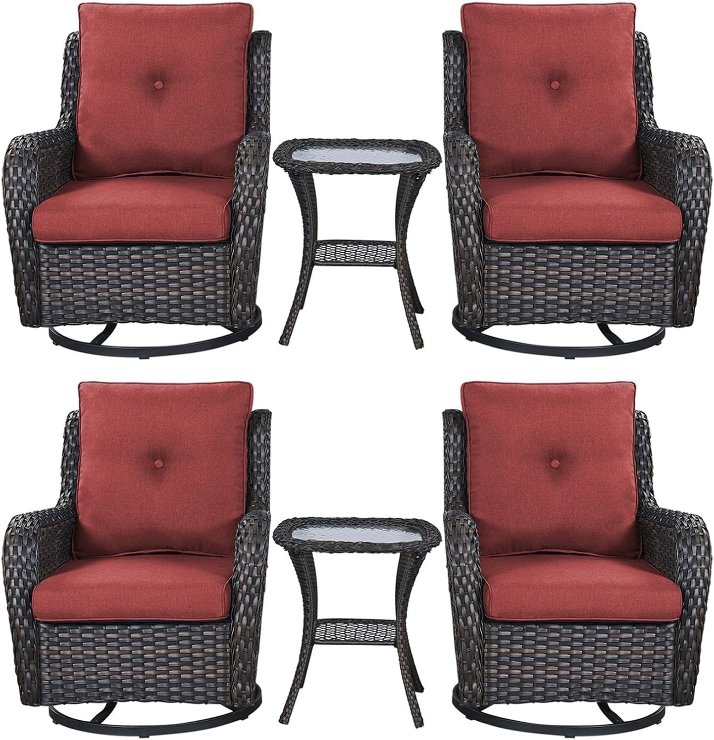 Rilyson Wicker Rocking Chair Swivel Chairs - 4 Piece Rocker Patio Chairs Set Rattan Rocking Chair for Outdoor Porch Deck Garden Backyard(Mixed Grey/Blue)