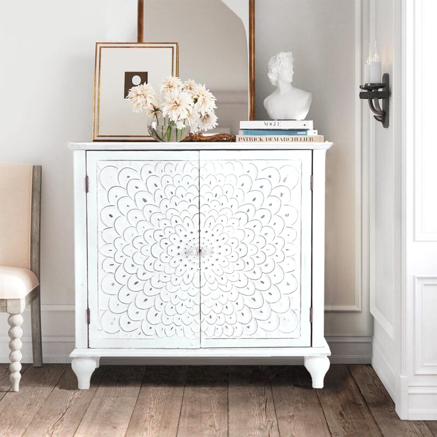 PHI VILLA Accent Cabinet with Doors - Antique Storage Cabinet for Entryway Buffet Sideboard