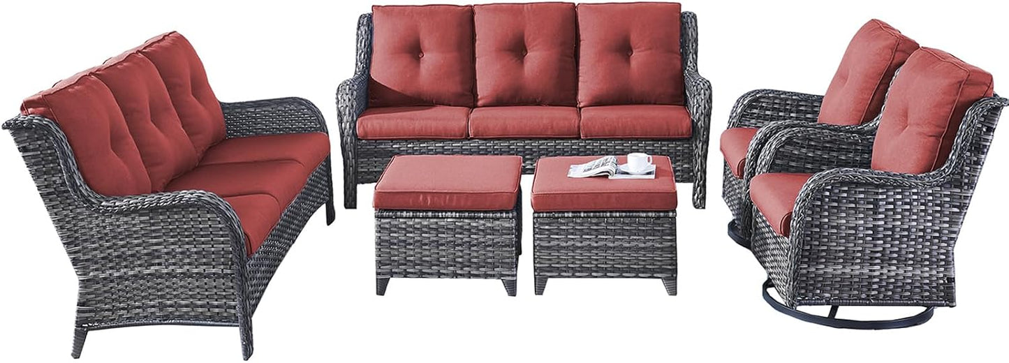 Rilyson Wicker Rocking Chair Swivel Chairs - 4 Piece Rocker Patio Chairs Set Rattan Rocking Chair for Outdoor Porch Deck Garden Backyard(Mixed Grey/Blue)