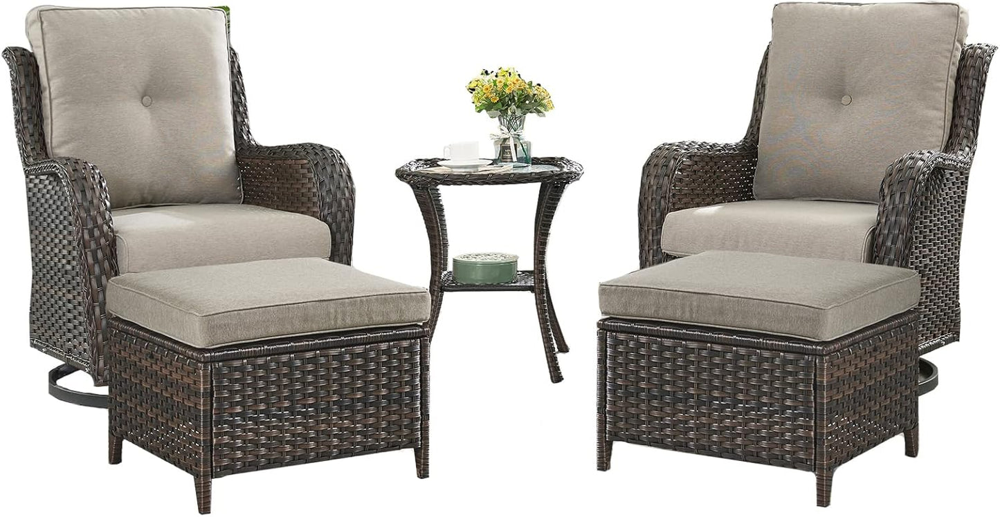 Rilyson Wicker Rocking Chair Swivel Chairs - 4 Piece Rocker Patio Chairs Set Rattan Rocking Chair for Outdoor Porch Deck Garden Backyard(Mixed Grey/Blue)