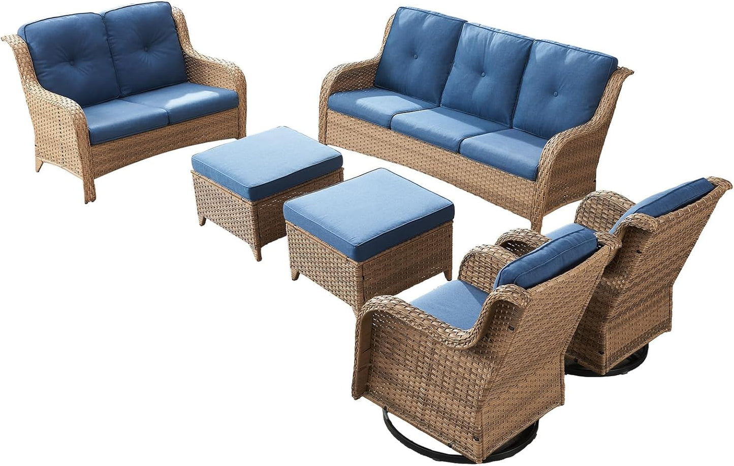 Rilyson Wicker Rocking Chair Swivel Chairs - 4 Piece Rocker Patio Chairs Set Rattan Rocking Chair for Outdoor Porch Deck Garden Backyard(Mixed Grey/Blue)