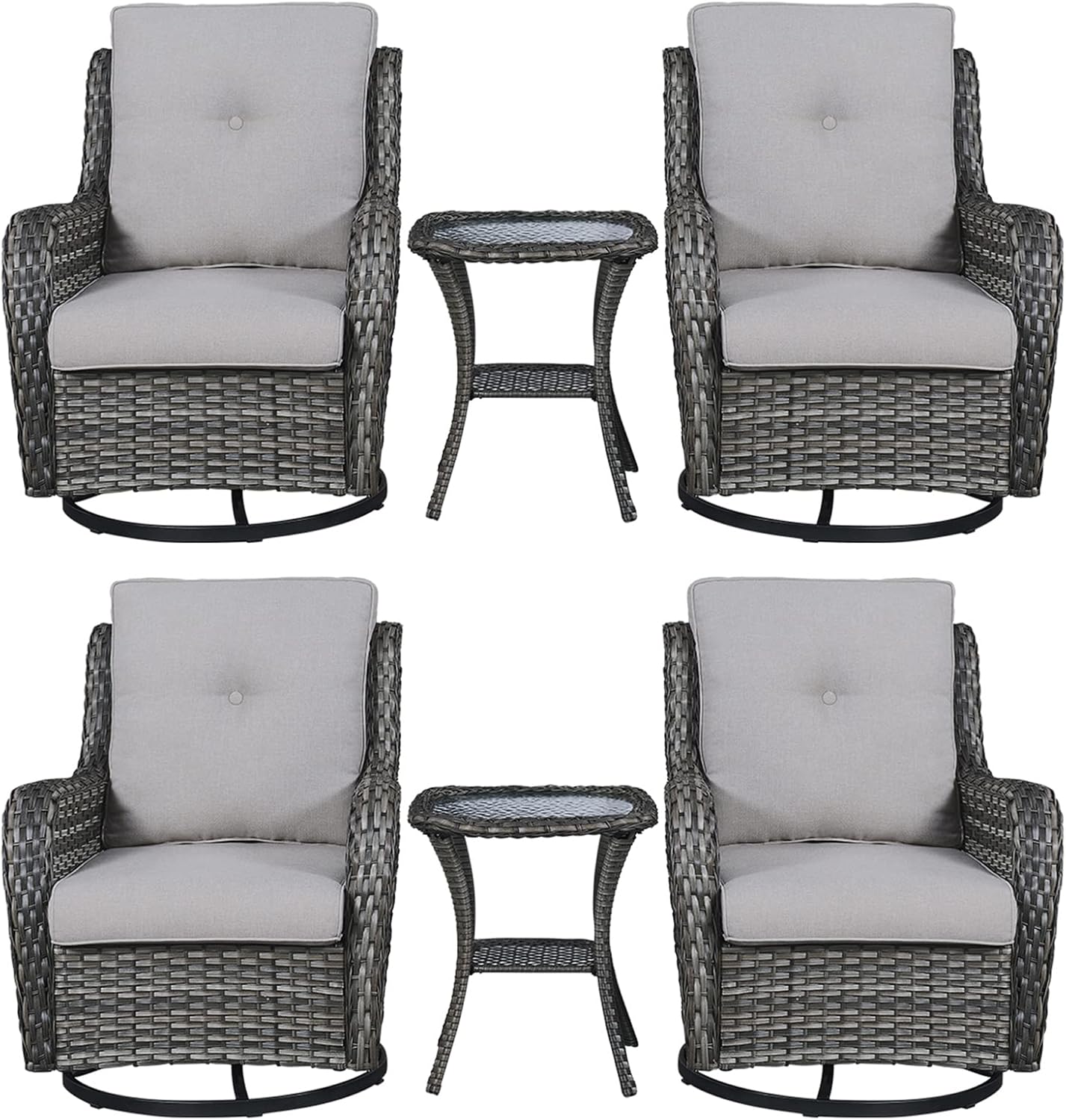 Rilyson Wicker Rocking Chair Swivel Chairs - 4 Piece Rocker Patio Chairs Set Rattan Rocking Chair for Outdoor Porch Deck Garden Backyard(Mixed Grey/Blue)