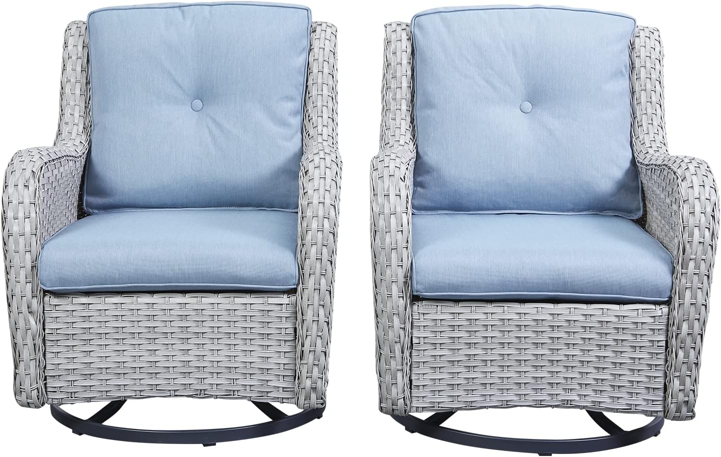 Rilyson Wicker Rocking Chair Swivel Chairs - 4 Piece Rocker Patio Chairs Set Rattan Rocking Chair for Outdoor Porch Deck Garden Backyard(Mixed Grey/Blue)