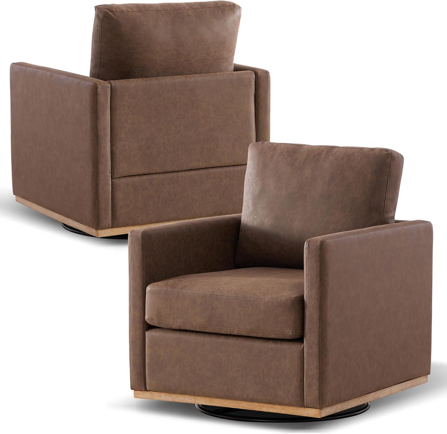 Aoiy & Wifon 30.7" W Swivel Accent Chair Set of 2, Mid Century Modern Swivel Chairs for Living Room, Comfy Small Accent Chair, Wavy Chenille, Taupe