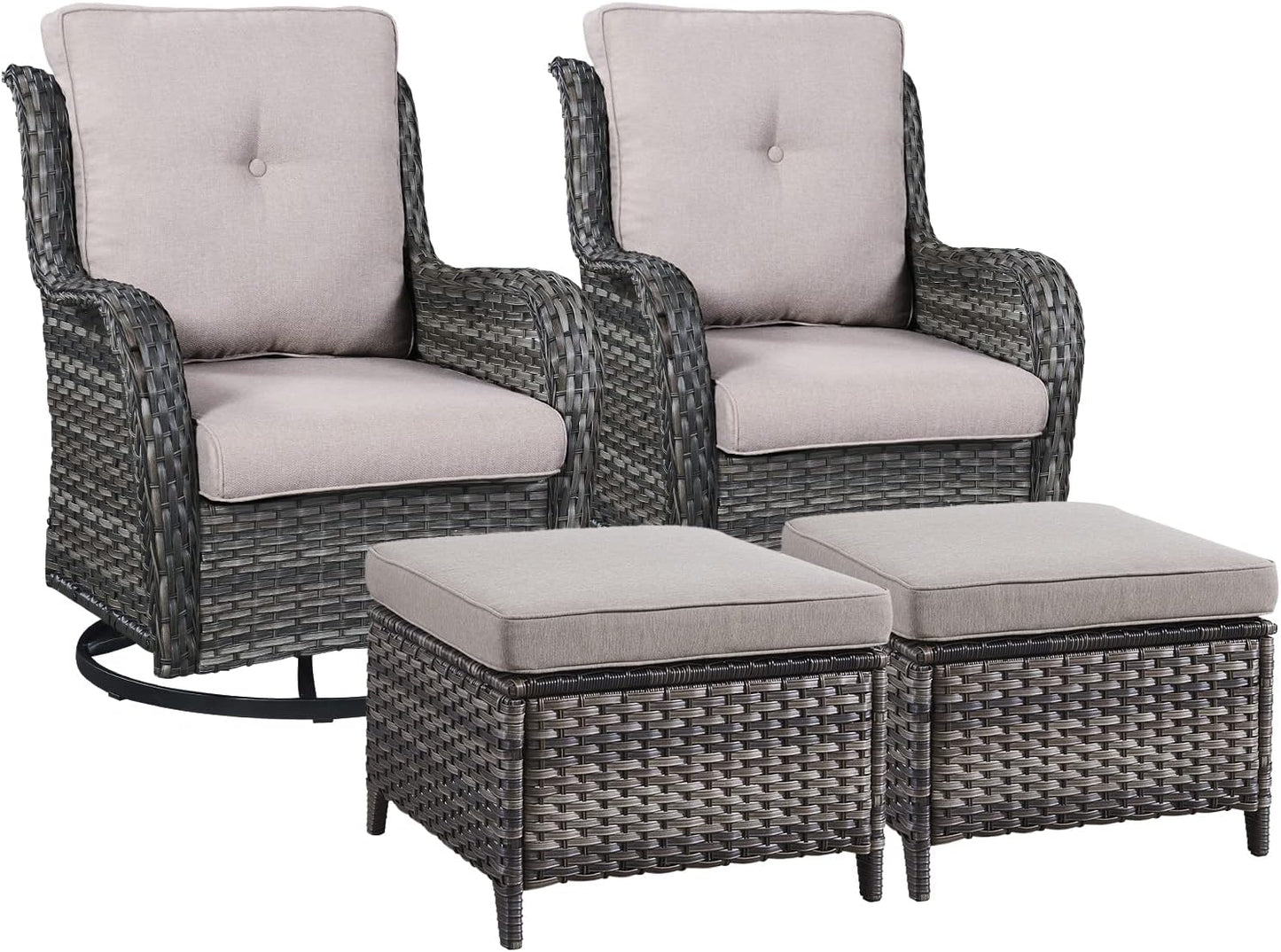 Rilyson Wicker Rocking Chair Swivel Chairs - 4 Piece Rocker Patio Chairs Set Rattan Rocking Chair for Outdoor Porch Deck Garden Backyard(Mixed Grey/Blue)