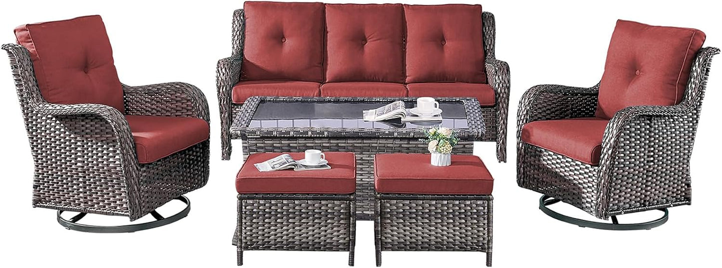 Rilyson Wicker Rocking Chair Swivel Chairs - 4 Piece Rocker Patio Chairs Set Rattan Rocking Chair for Outdoor Porch Deck Garden Backyard(Mixed Grey/Blue)