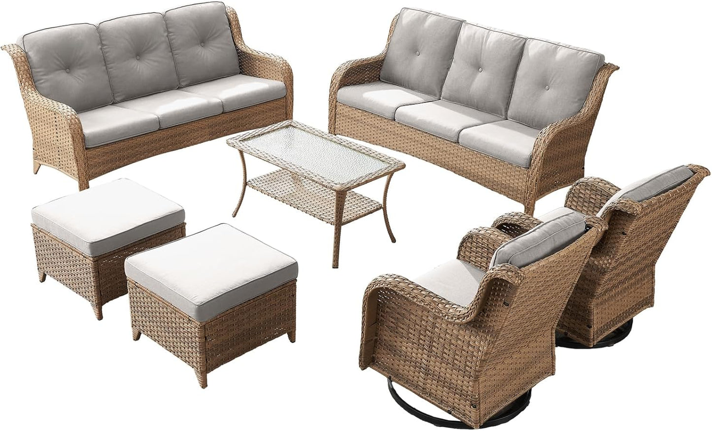 Rilyson Wicker Rocking Chair Swivel Chairs - 4 Piece Rocker Patio Chairs Set Rattan Rocking Chair for Outdoor Porch Deck Garden Backyard(Mixed Grey/Blue)