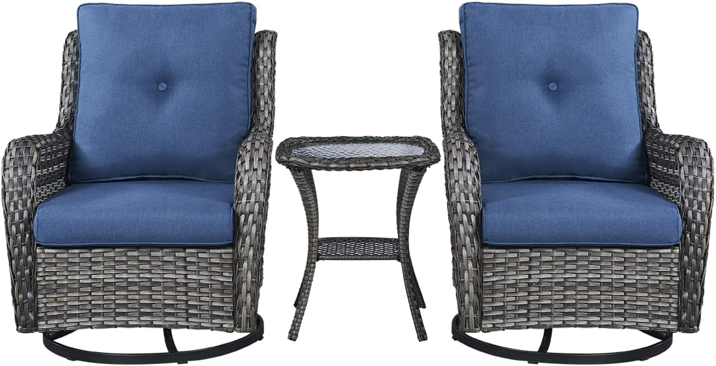 Rilyson Wicker Rocking Chair Swivel Chairs - 4 Piece Rocker Patio Chairs Set Rattan Rocking Chair for Outdoor Porch Deck Garden Backyard(Mixed Grey/Blue)