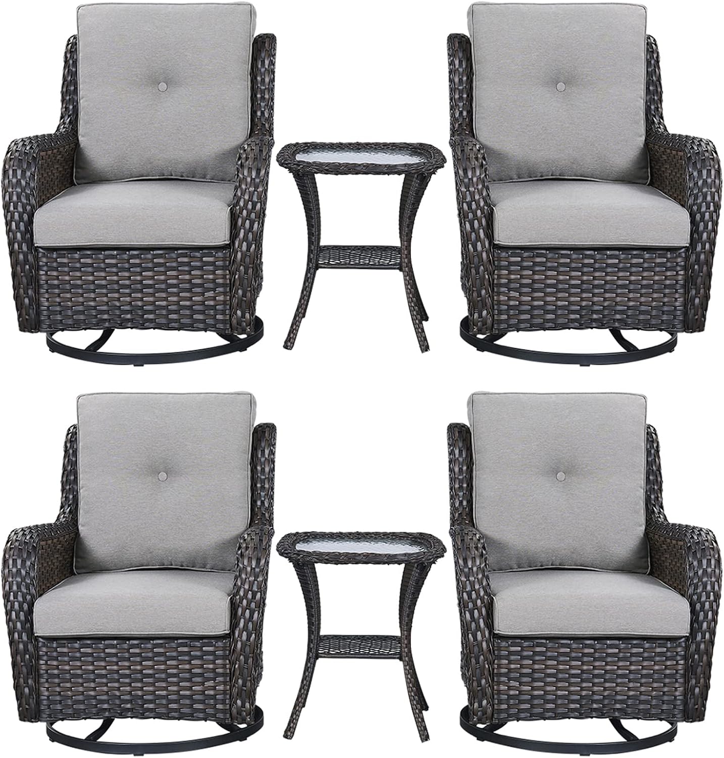 Rilyson Wicker Rocking Chair Swivel Chairs - 4 Piece Rocker Patio Chairs Set Rattan Rocking Chair for Outdoor Porch Deck Garden Backyard(Mixed Grey/Blue)