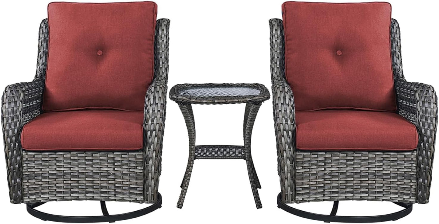 Rilyson Wicker Rocking Chair Swivel Chairs - 4 Piece Rocker Patio Chairs Set Rattan Rocking Chair for Outdoor Porch Deck Garden Backyard(Mixed Grey/Blue)
