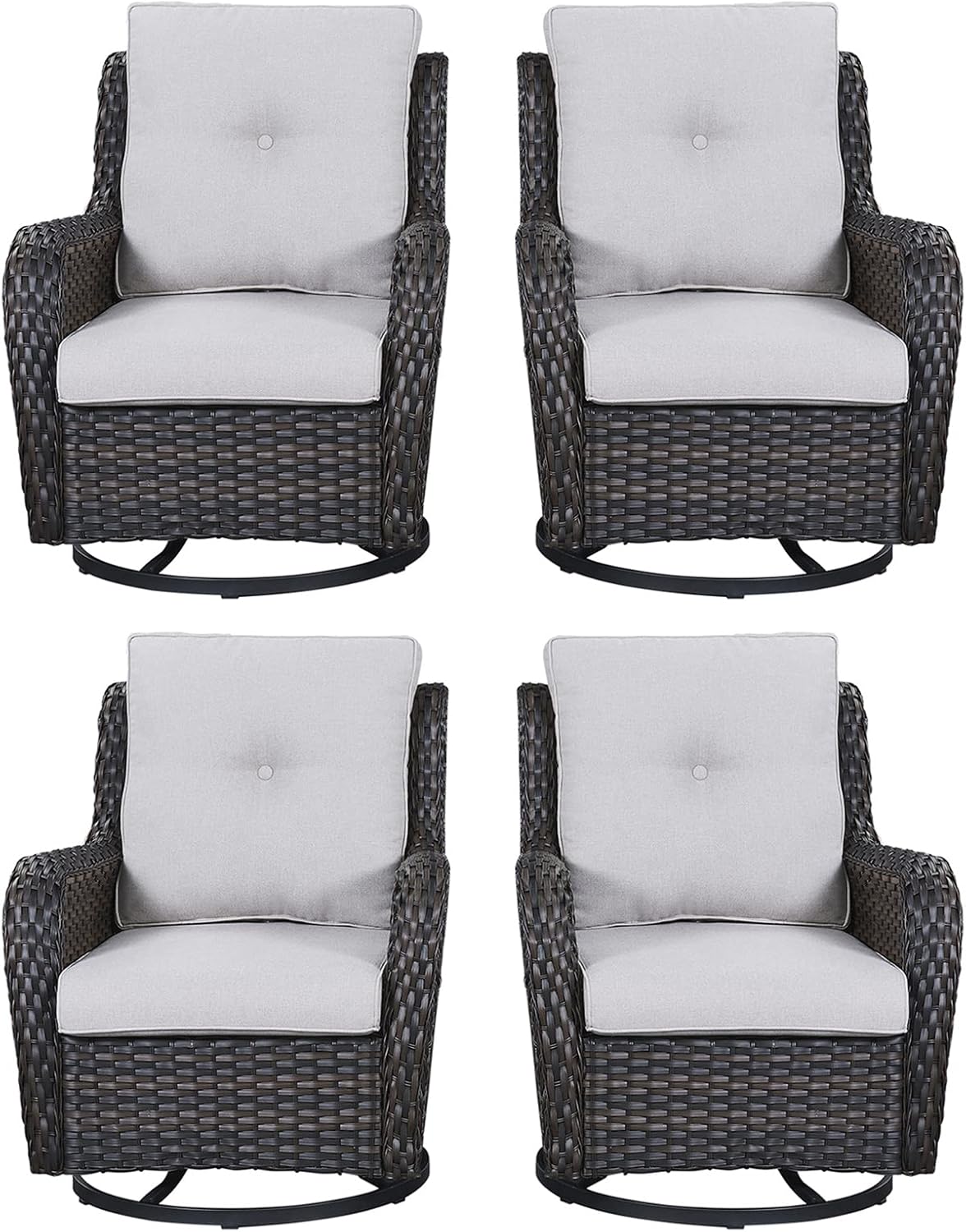 Rilyson Wicker Rocking Chair Swivel Chairs - 4 Piece Rocker Patio Chairs Set Rattan Rocking Chair for Outdoor Porch Deck Garden Backyard(Mixed Grey/Blue)