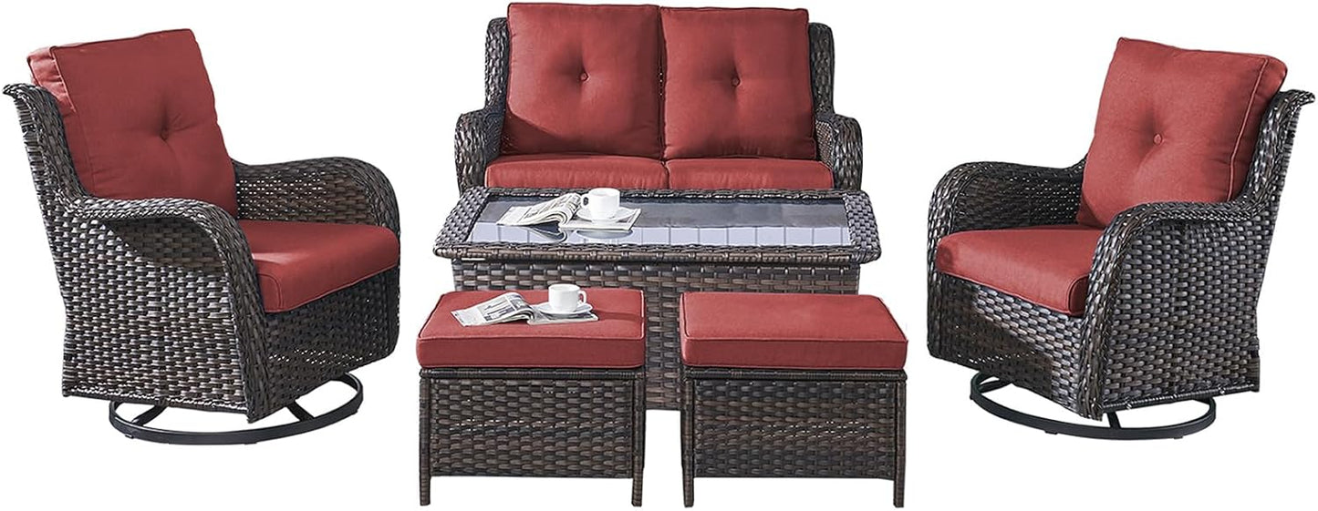 Rilyson Wicker Rocking Chair Swivel Chairs - 4 Piece Rocker Patio Chairs Set Rattan Rocking Chair for Outdoor Porch Deck Garden Backyard(Mixed Grey/Blue)