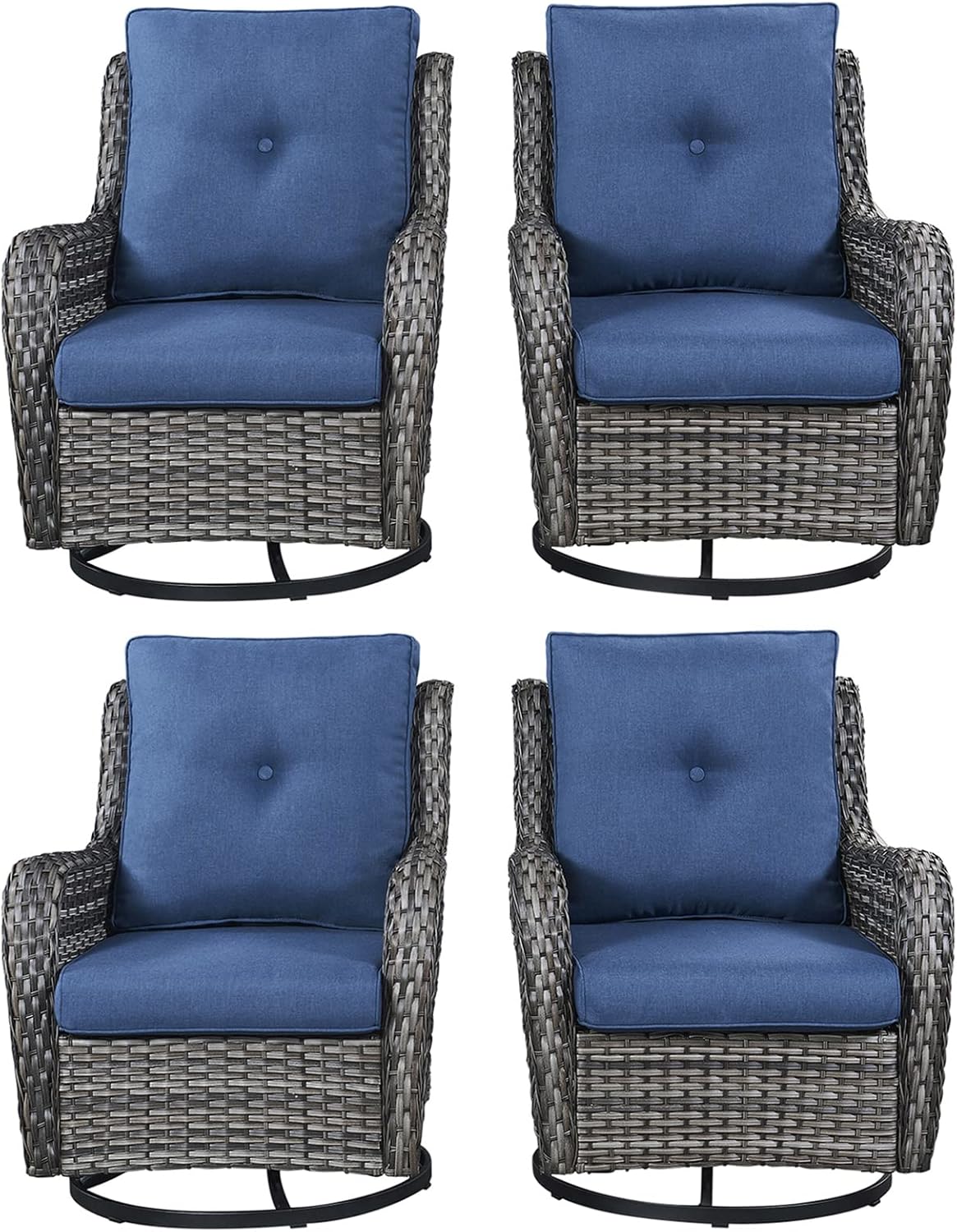 Rilyson Wicker Rocking Chair Swivel Chairs - 4 Piece Rocker Patio Chairs Set Rattan Rocking Chair for Outdoor Porch Deck Garden Backyard(Mixed Grey/Blue)