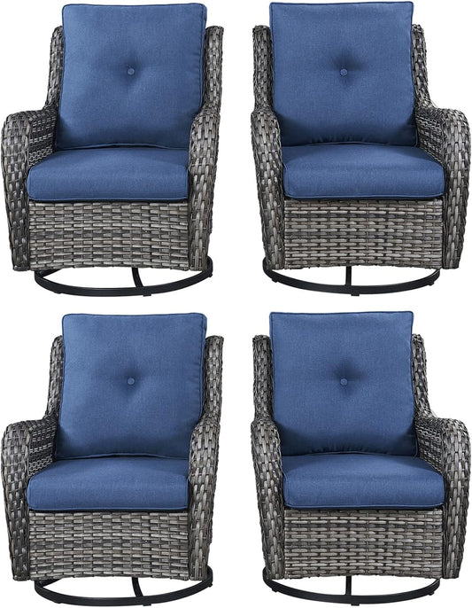 Rilyson Wicker Rocking Chair Swivel Chairs - 4 Piece Rocker Patio Chairs Set Rattan Rocking Chair for Outdoor Porch Deck Garden Backyard(Mixed Grey/Blue)