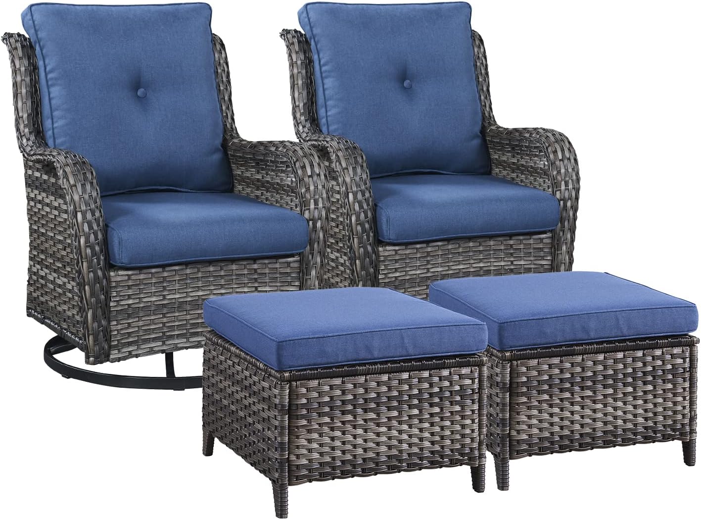 Rilyson Wicker Rocking Chair Swivel Chairs - 4 Piece Rocker Patio Chairs Set Rattan Rocking Chair for Outdoor Porch Deck Garden Backyard(Mixed Grey/Blue)