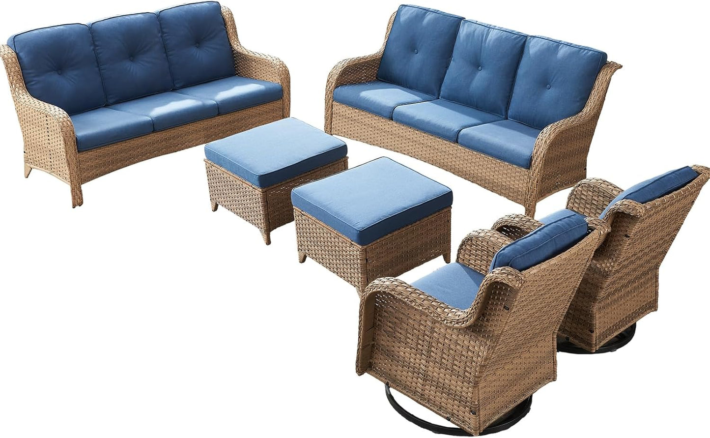 Rilyson Wicker Rocking Chair Swivel Chairs - 4 Piece Rocker Patio Chairs Set Rattan Rocking Chair for Outdoor Porch Deck Garden Backyard(Mixed Grey/Blue)