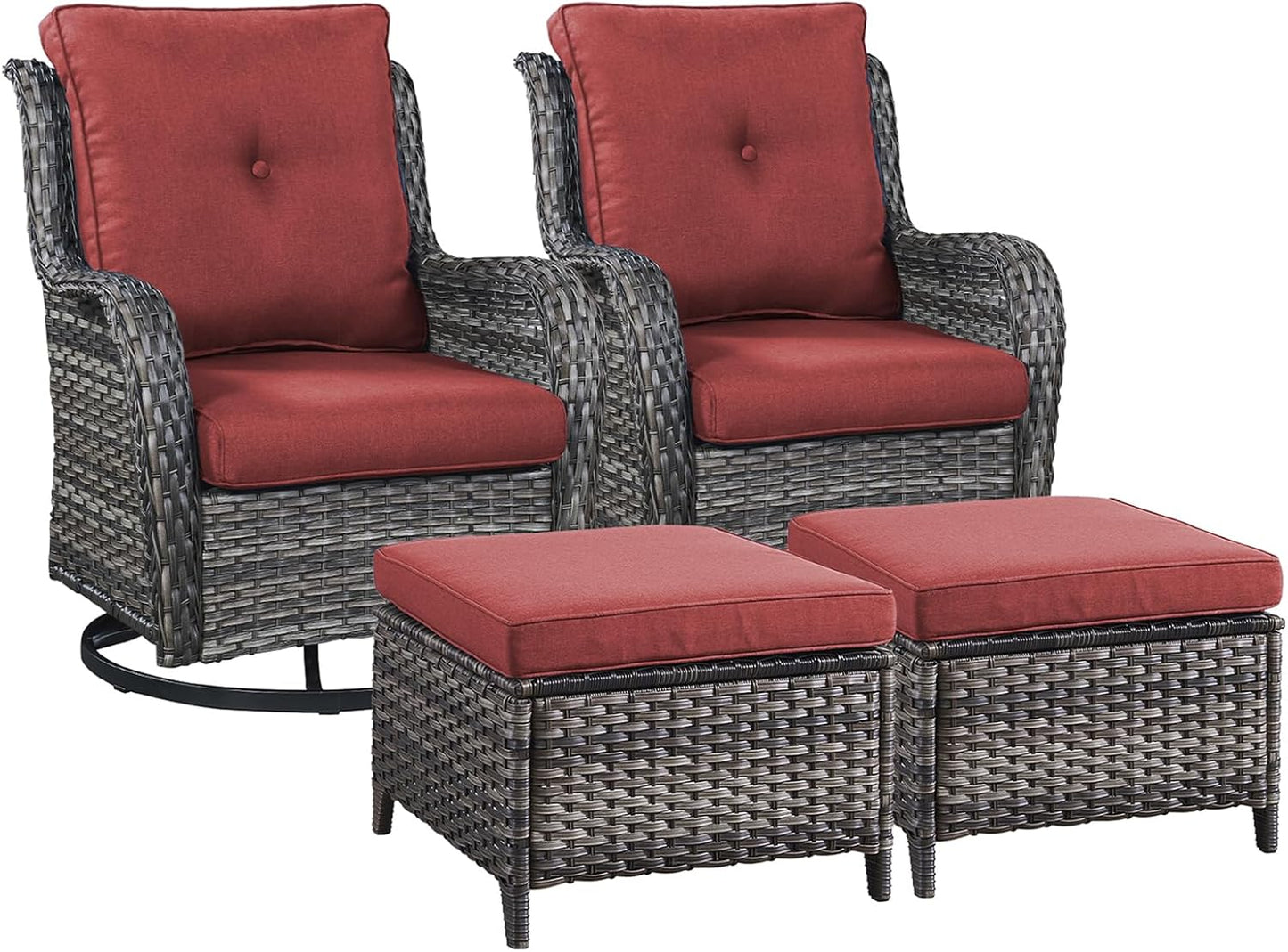Rilyson Wicker Rocking Chair Swivel Chairs - 4 Piece Rocker Patio Chairs Set Rattan Rocking Chair for Outdoor Porch Deck Garden Backyard(Mixed Grey/Blue)
