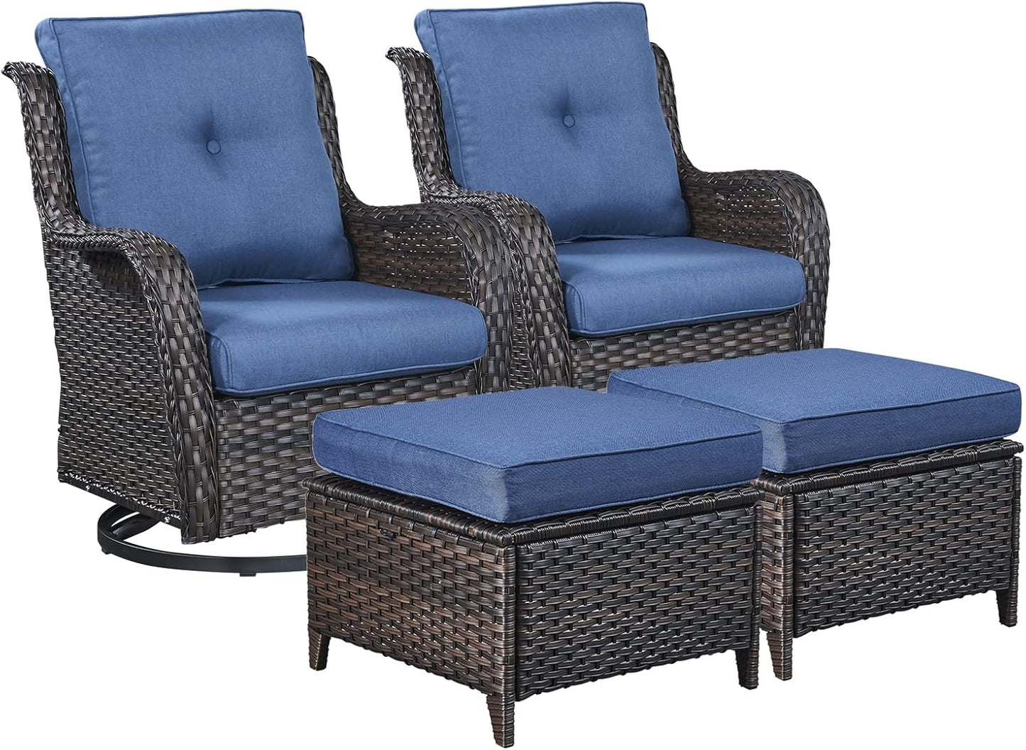 Rilyson Wicker Rocking Chair Swivel Chairs - 4 Piece Rocker Patio Chairs Set Rattan Rocking Chair for Outdoor Porch Deck Garden Backyard(Mixed Grey/Blue)