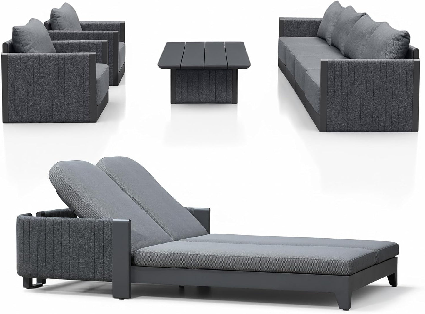 PURPLE LEAF Patio Furniture Set 8 Pieces Outdoor Conversation Sets PP Rope Patio Sofa with Cushions Manual Weaving Deep Seating Furniture for Porch Lawn Backyard Gray