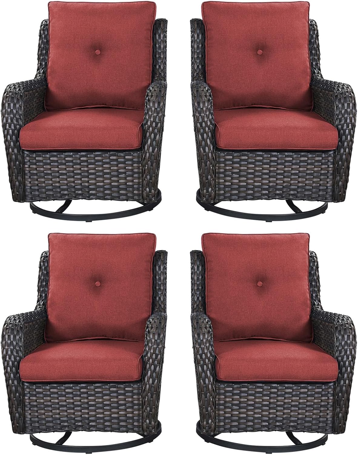 Rilyson Wicker Rocking Chair Swivel Chairs - 4 Piece Rocker Patio Chairs Set Rattan Rocking Chair for Outdoor Porch Deck Garden Backyard(Mixed Grey/Blue)