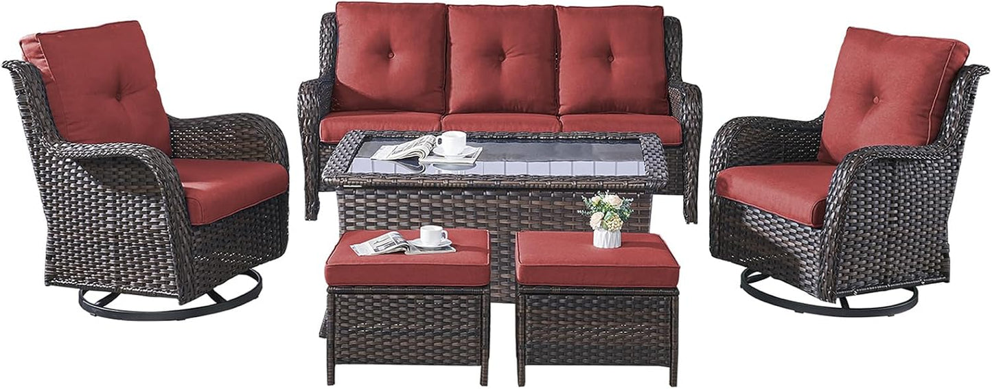 Rilyson Wicker Rocking Chair Swivel Chairs - 4 Piece Rocker Patio Chairs Set Rattan Rocking Chair for Outdoor Porch Deck Garden Backyard(Mixed Grey/Blue)