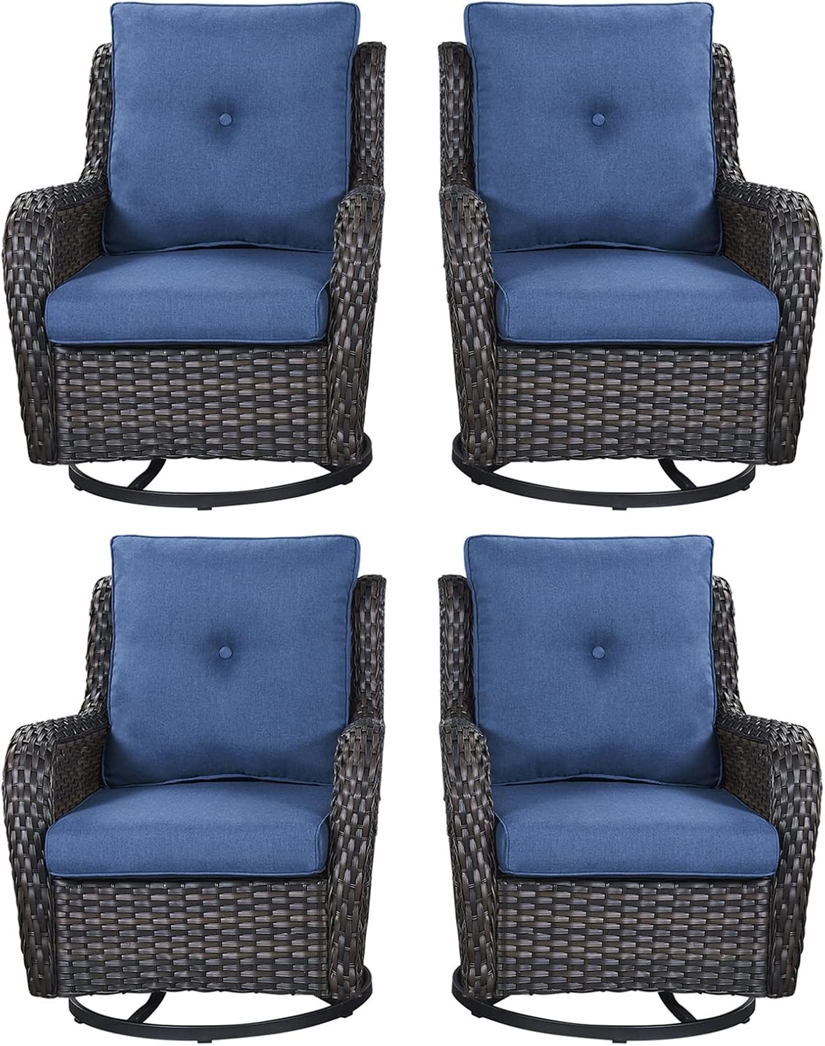 Rilyson Wicker Rocking Chair Swivel Chairs - 4 Piece Rocker Patio Chairs Set Rattan Rocking Chair for Outdoor Porch Deck Garden Backyard(Mixed Grey/Blue)